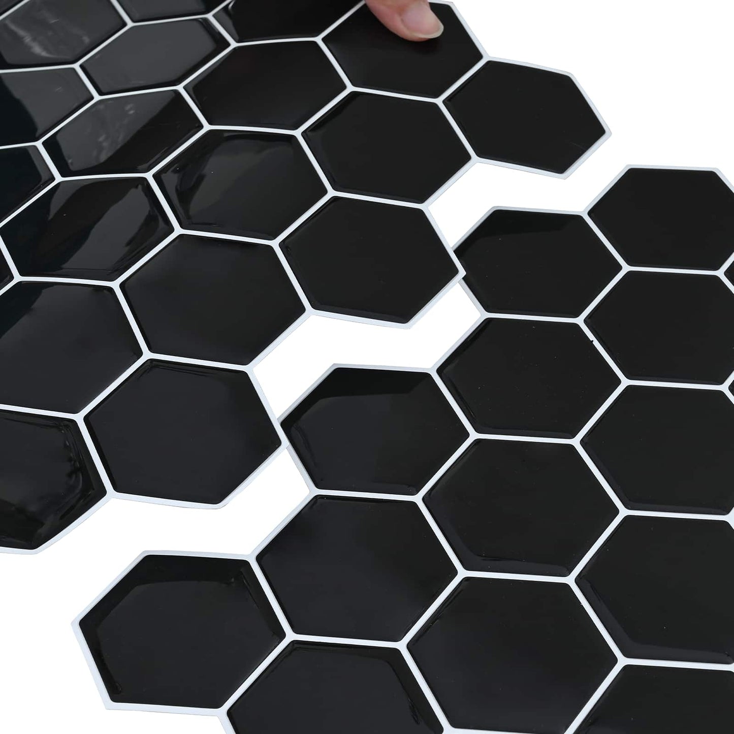 Hexagon Tile 50 pcs Black 30 x 30 cm Polyurethane and PET