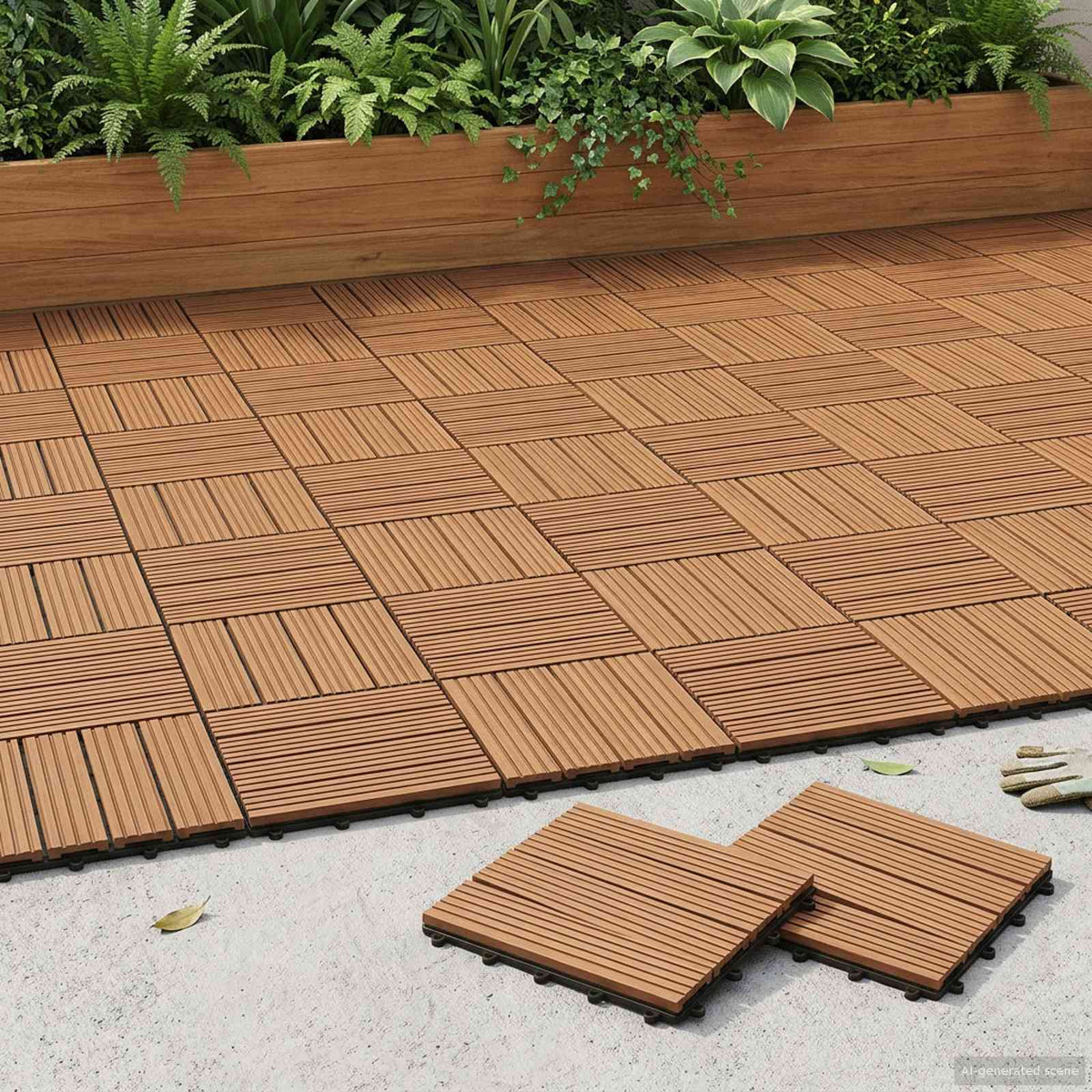 Decking Tile 11 pcs Brown 30 x 30 cm WPC