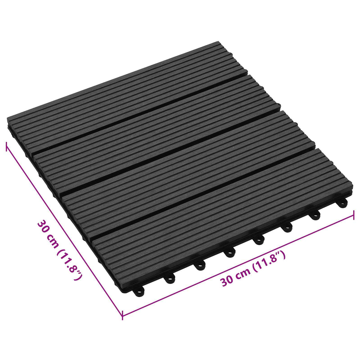 Decking Tile 11 pcs Black 30 x 30 cm WPC