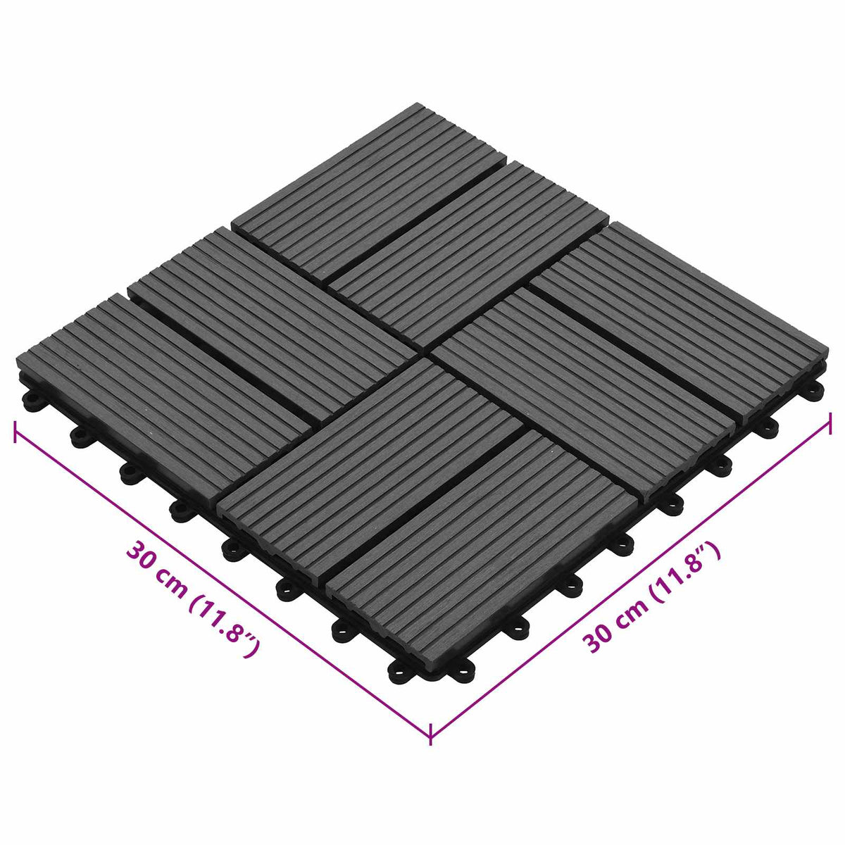 Decking Tile 11 pcs Grey 30 x 30 cm WPC