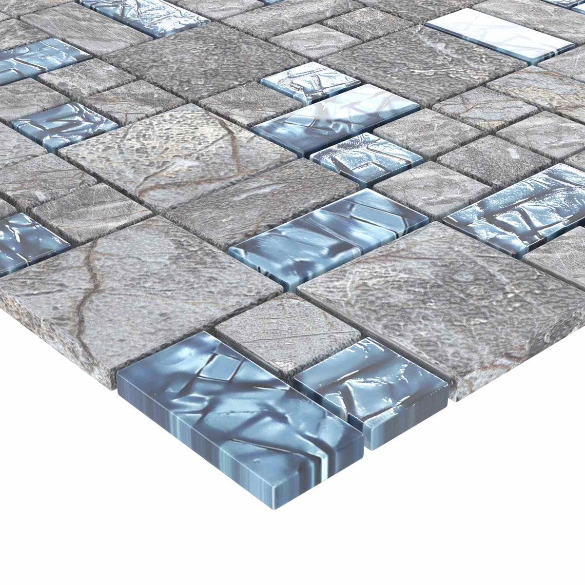 Mosaic Tile 11 pcs 50 x 50 cm Grey and Blue Glass
