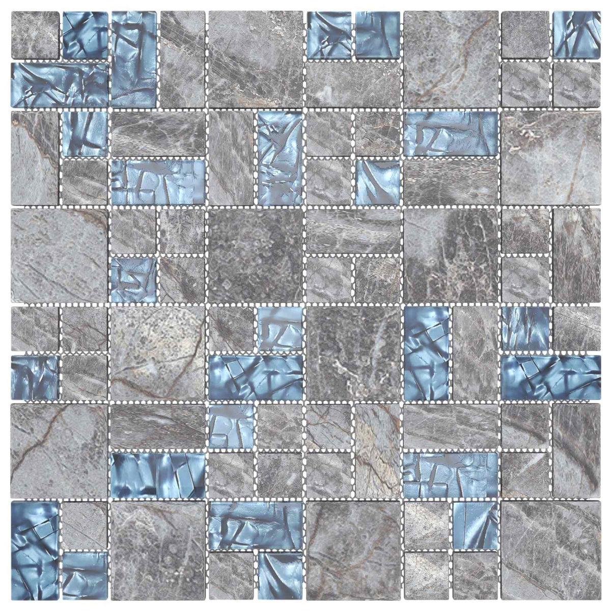 Mosaic Tile 11 pcs 50 x 50 cm Grey and Blue Glass