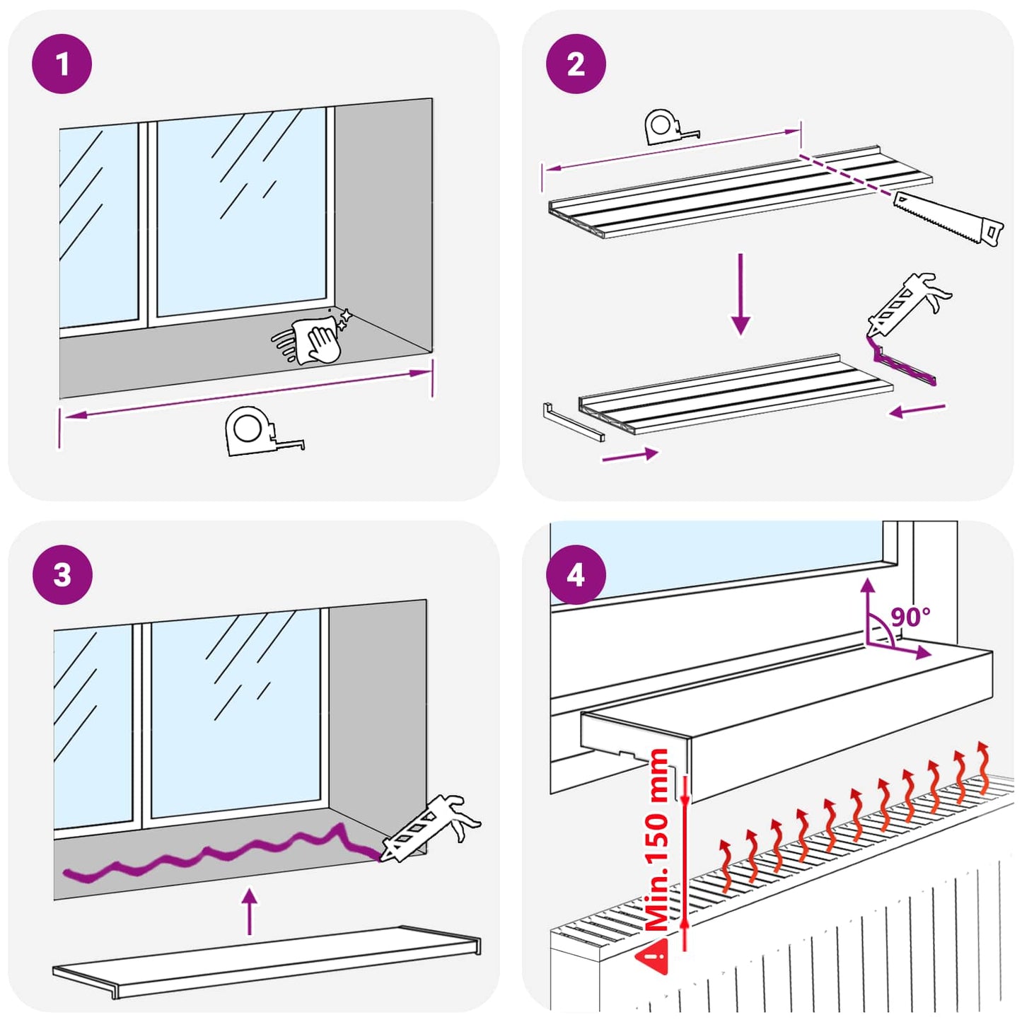 Window Sill White 80 x 10 x 4.5 cm PVC