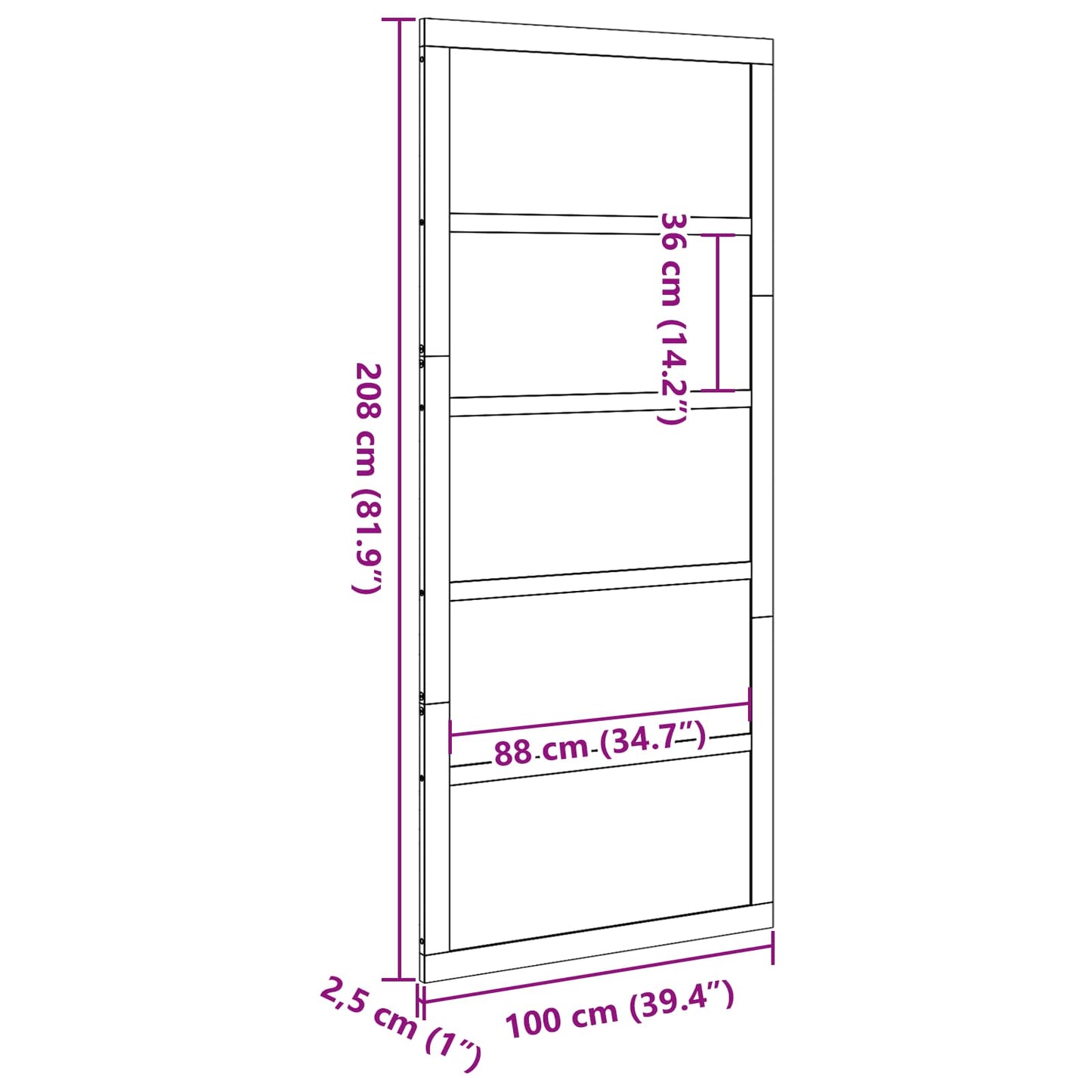 Barn Door Natural 100 x 2.5 x 208 cm Solid Pine Wood