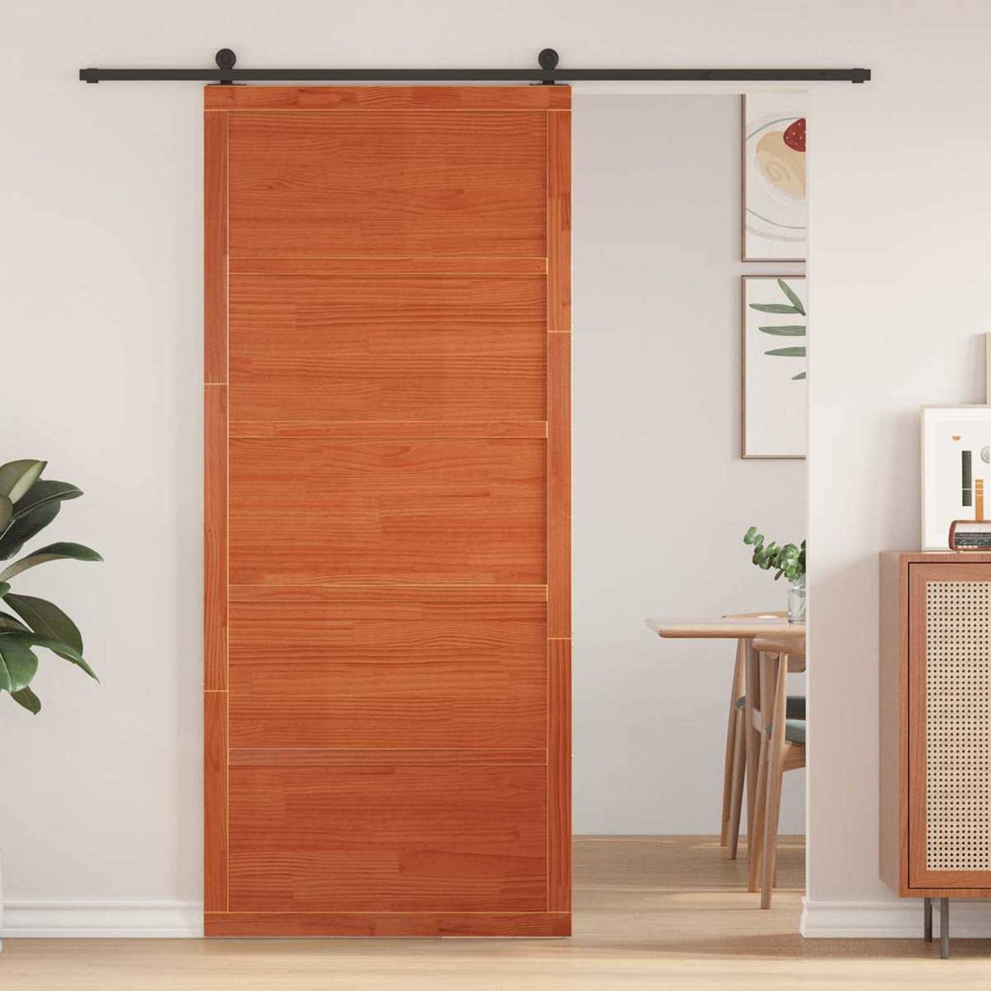 Barn Door Wax Brown 90 x 2.5 x 208 cm Solid Pine Wood