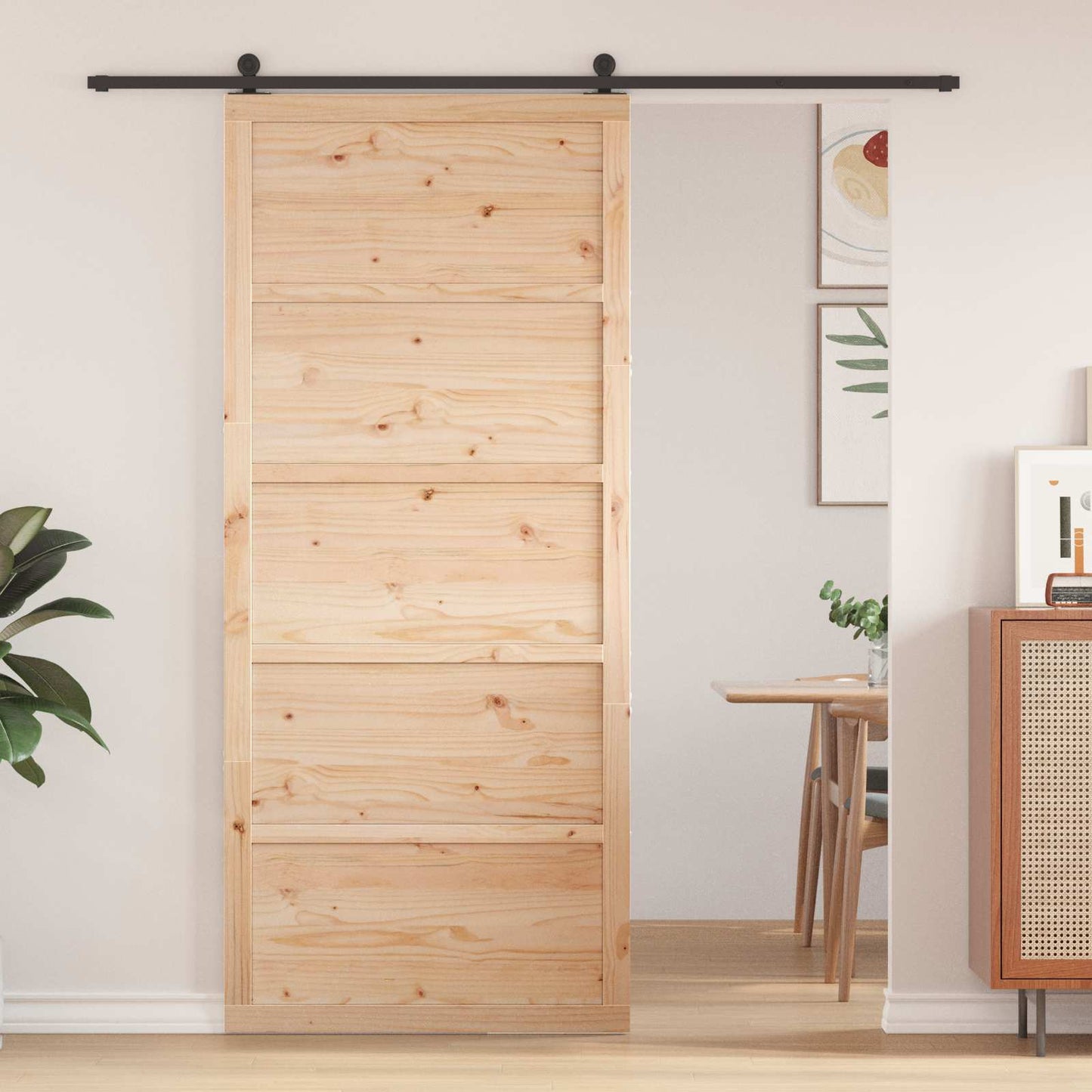 Barn Door Natural 80 x 2.5 x 208 cm Solid Pine Wood