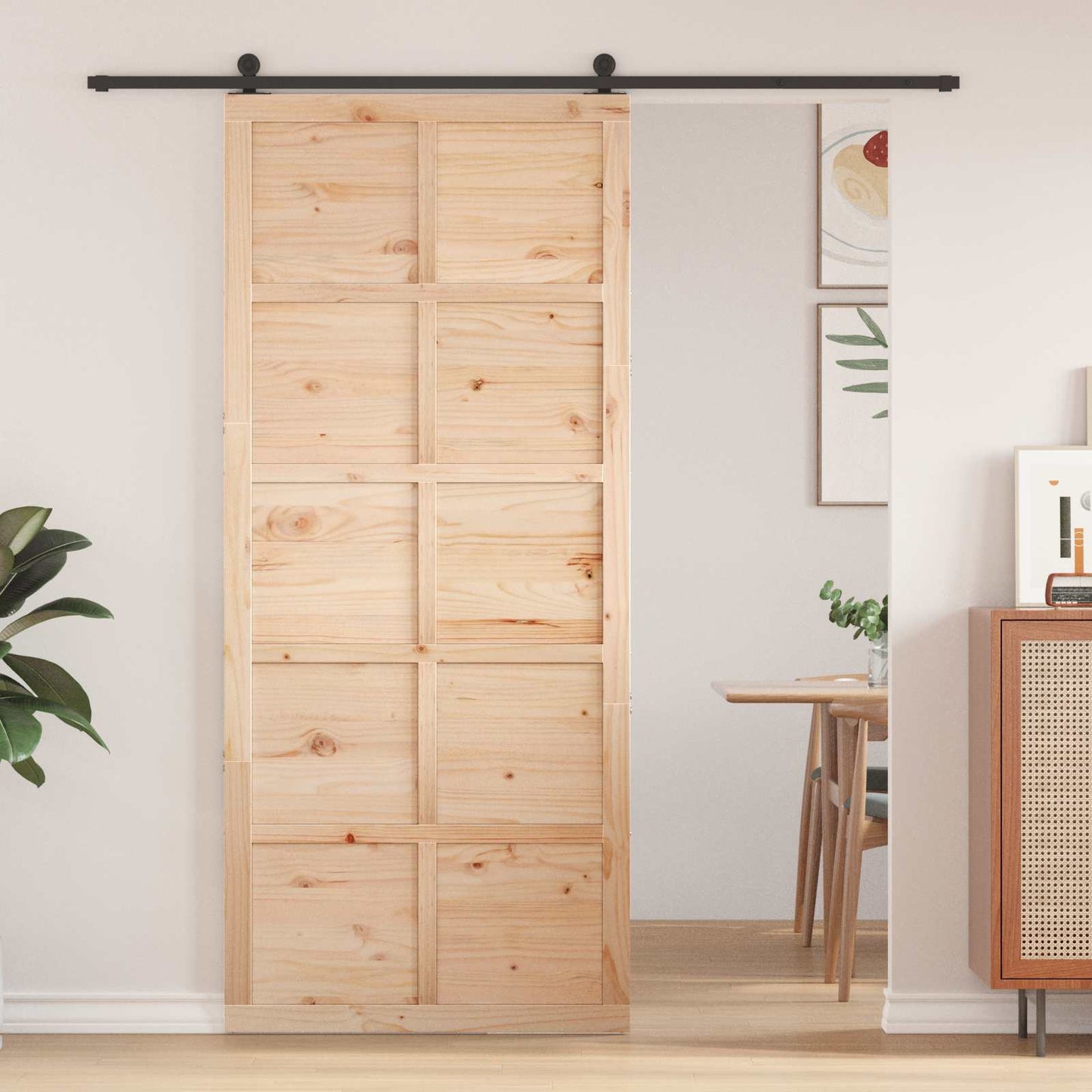Barn Door Natural 90 x 2.5 x 208 cm Solid Pine Wood