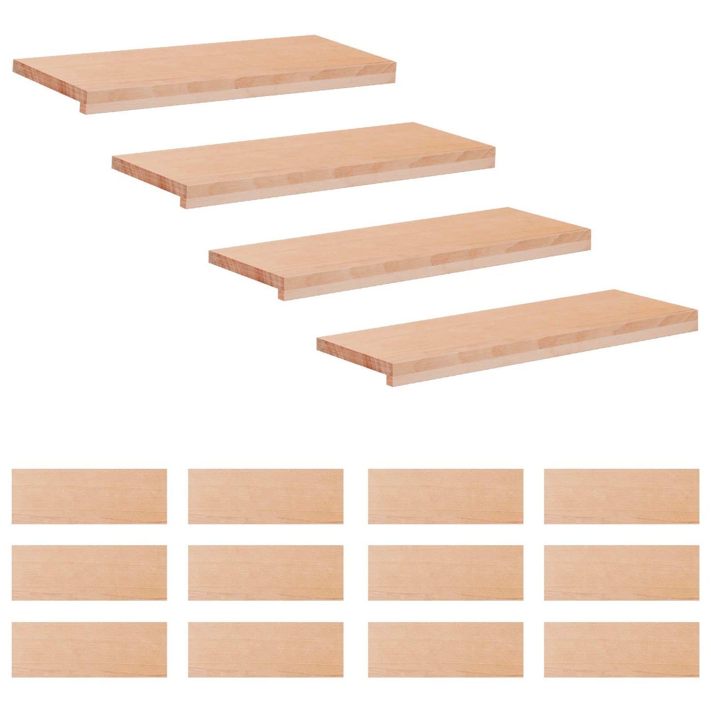Stair Treads 16 pcs 80 x 25 x 2 cm Natural Solid Beech Wood