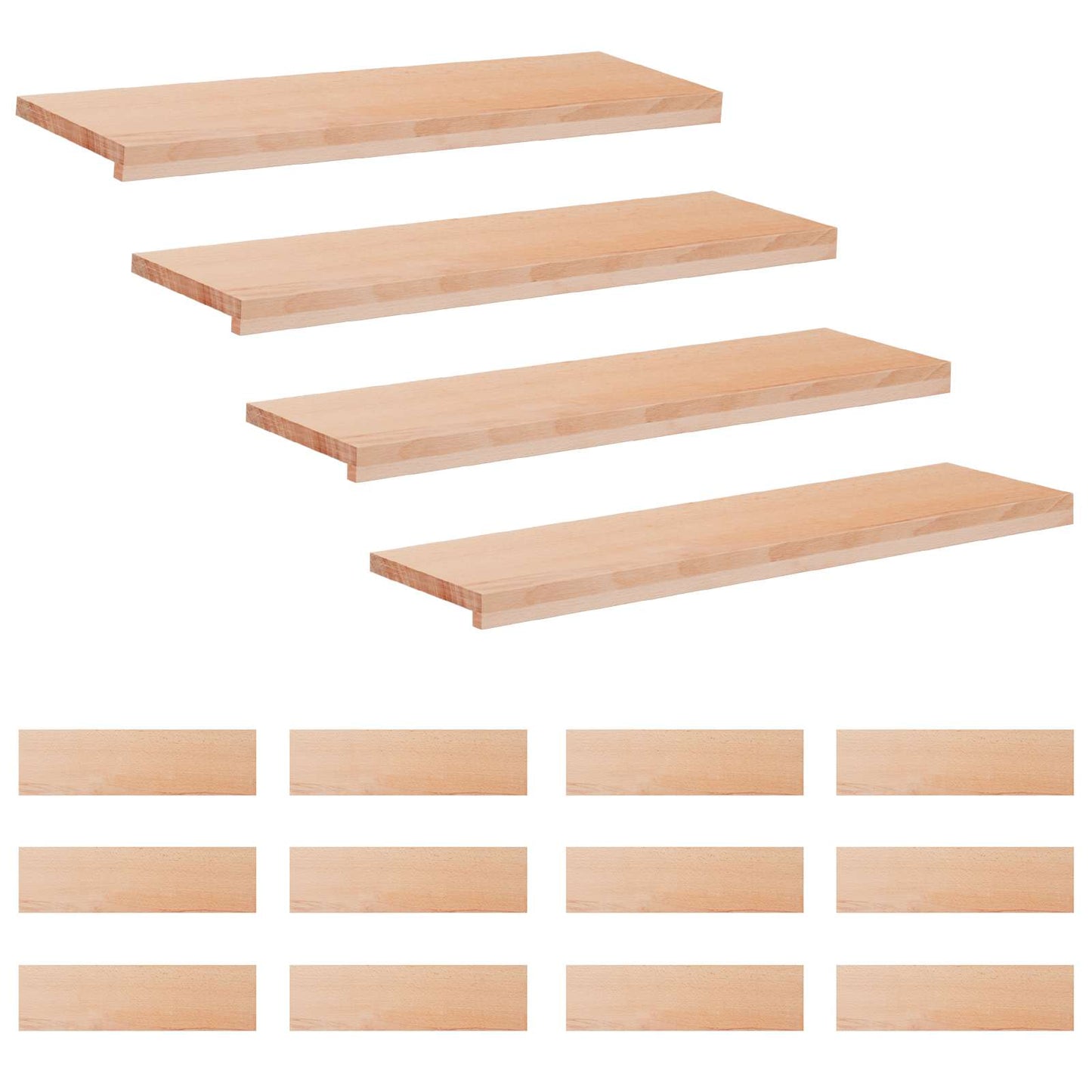 Stair Treads 16 pcs 100 x 30 x 2 cm Natural Solid Beech Wood