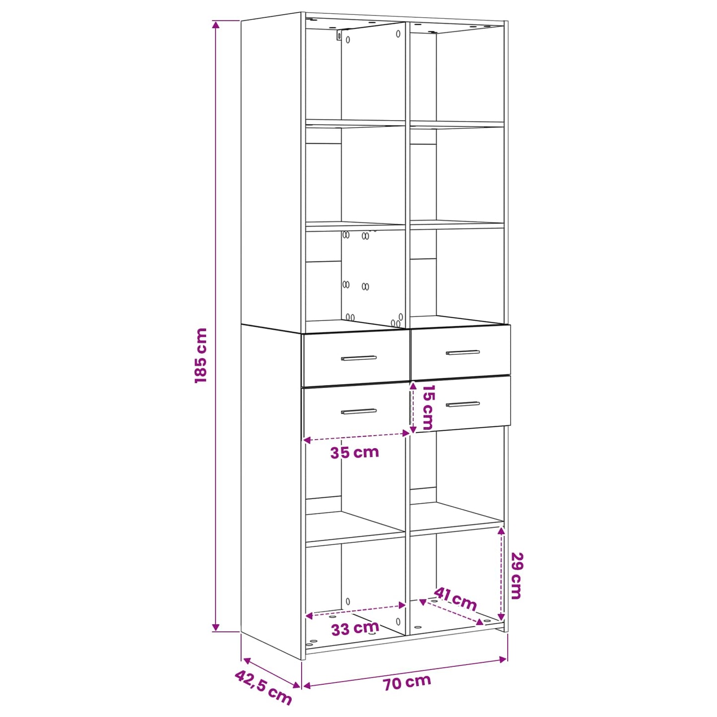 Bookcase Old wood 30 x 42.4 x 185.2 cm