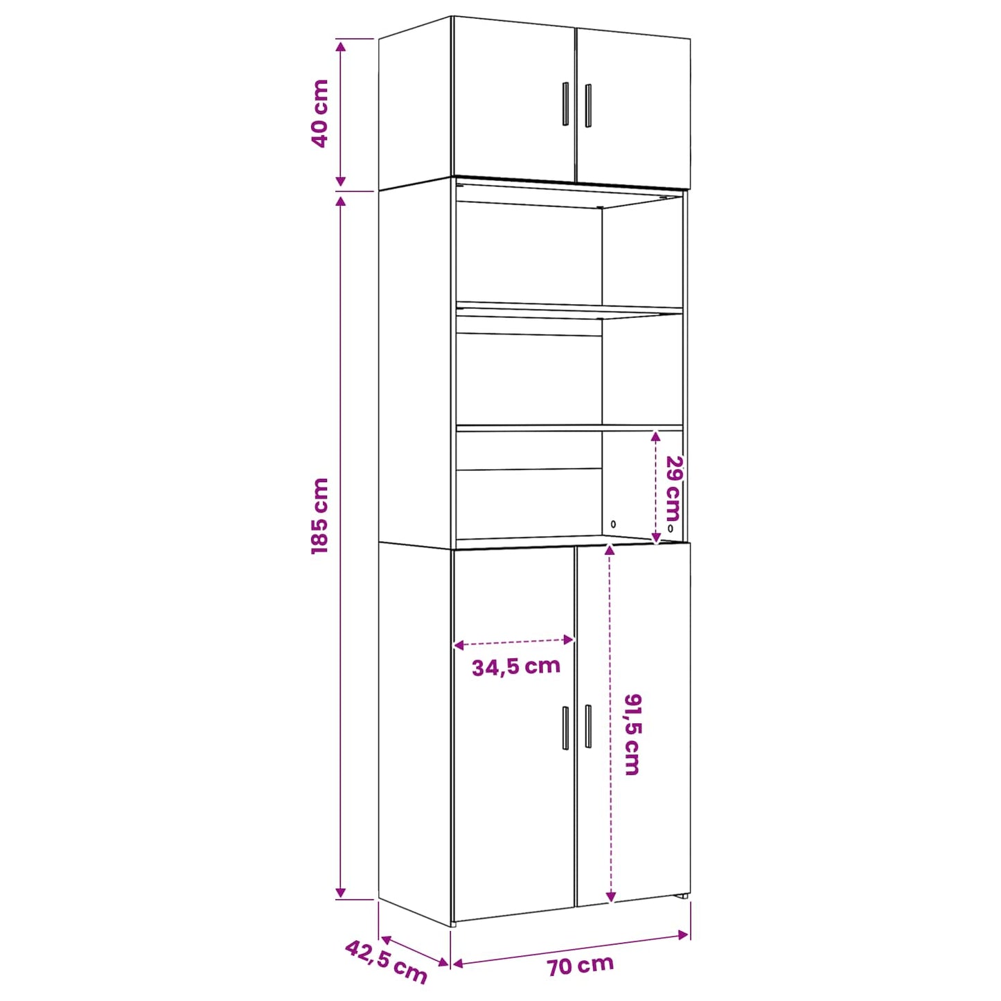 Storage Cabinet with Shelves Black Oak 70 x 42.5 x 225 cm