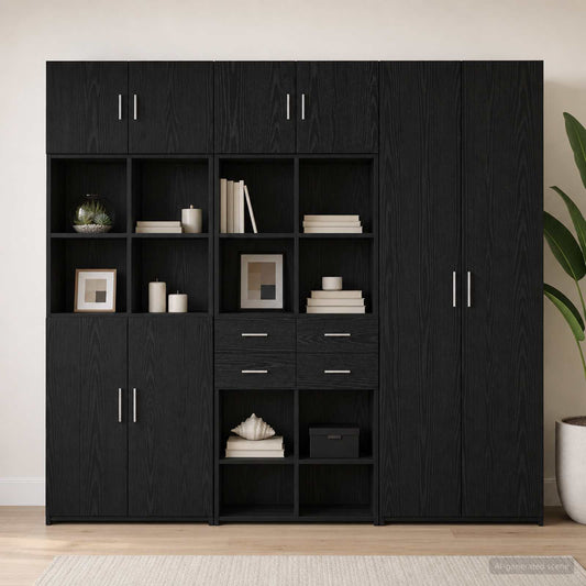 Storage Cabinet with Shelves Black Oak 70 x 42.5 x 225 cm