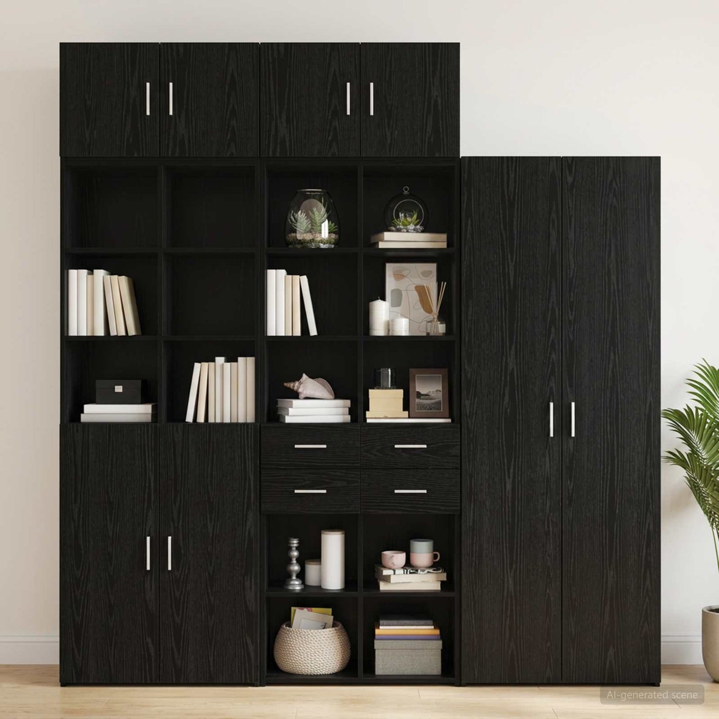 Storage Cabinet with Shelves Black Oak 70 x 42.5 x 225 cm