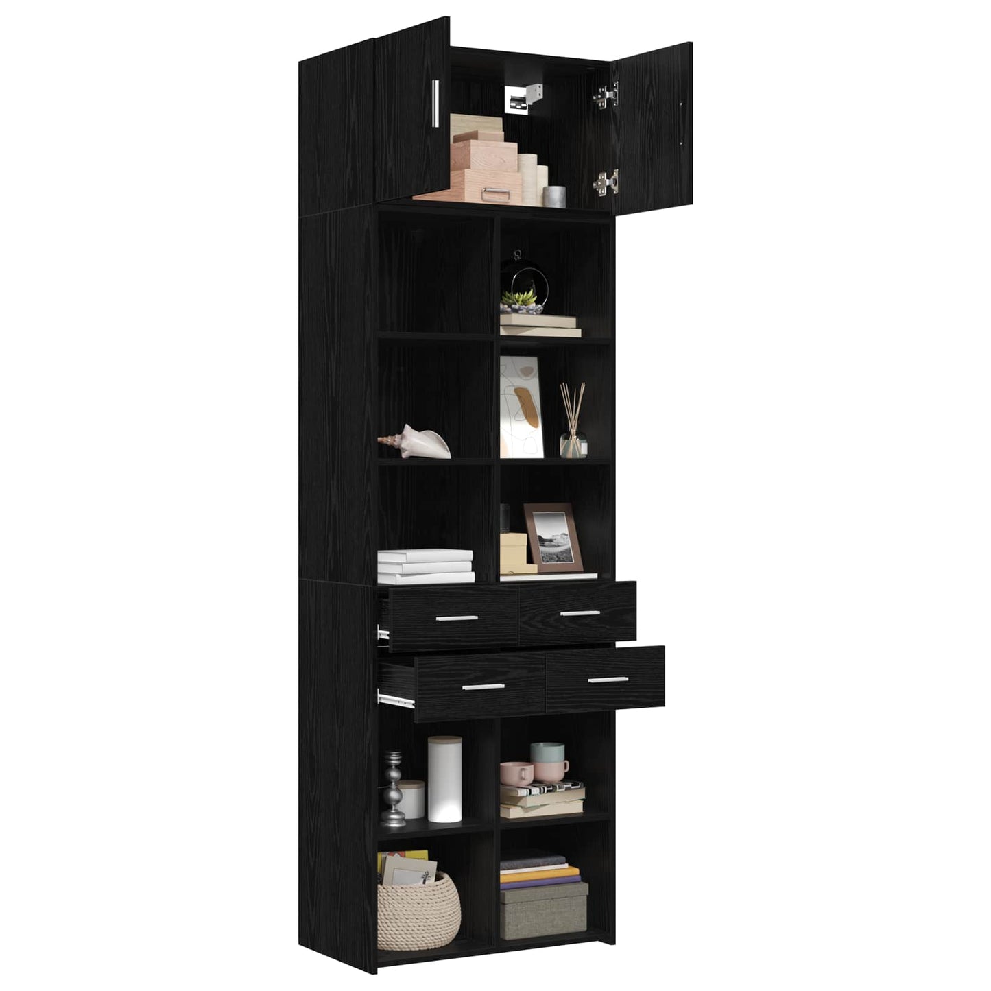 Storage Cabinet with Shelves Black Oak 70 x 42.5 x 225 cm