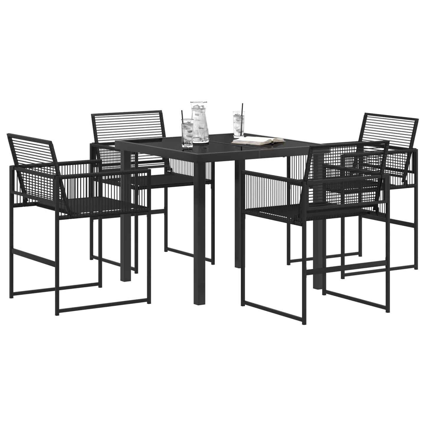 Garden Dining Set 5 pcs Black Poly Rattan