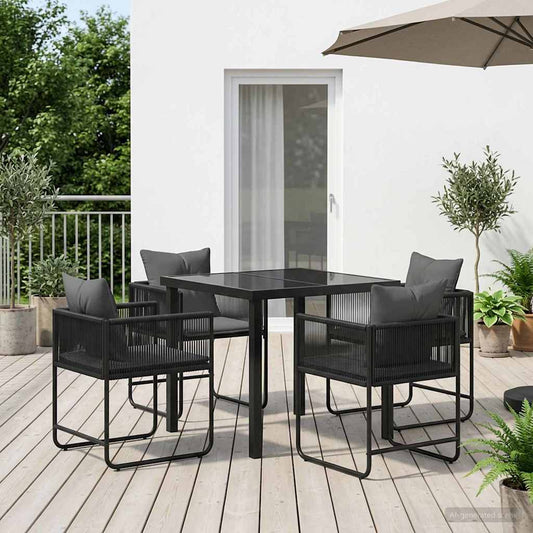 Garden Dining Set 5 pcs Black and Anthracite Poly Rattan