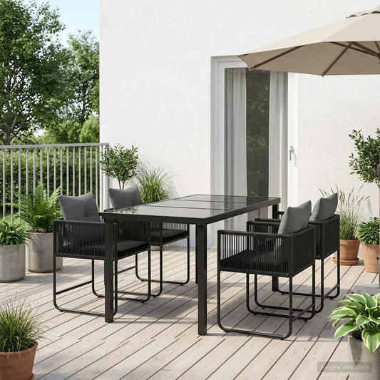 Garden Dining Set 5 pcs Black and Anthracite Poly Rattan