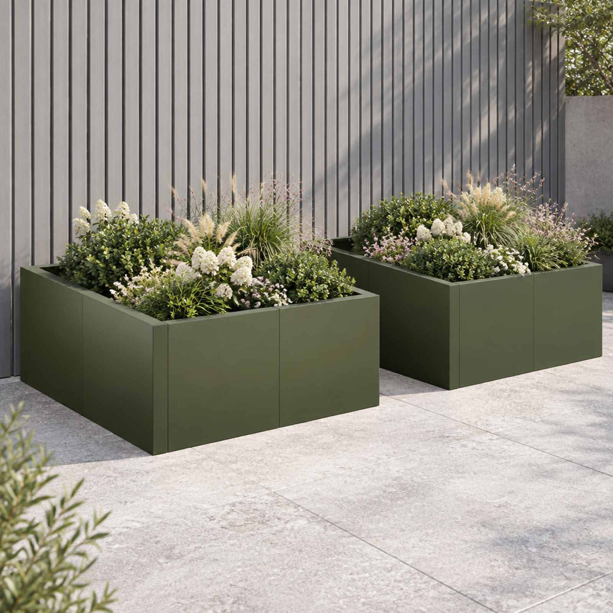 Retaining Wall 4 pcs 100 x 100 x 30 cm Steel Olive Green