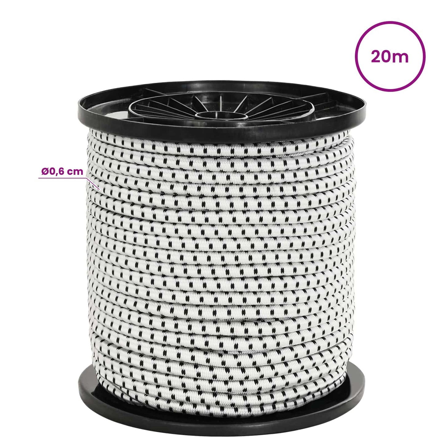 Bungee Cords 6 mm Black and White PP and Rubber