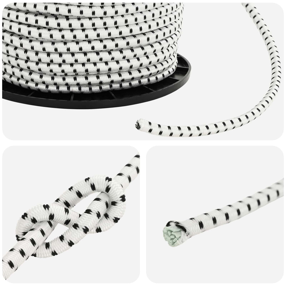Bungee Cords 6 mm Black and White PP and Rubber