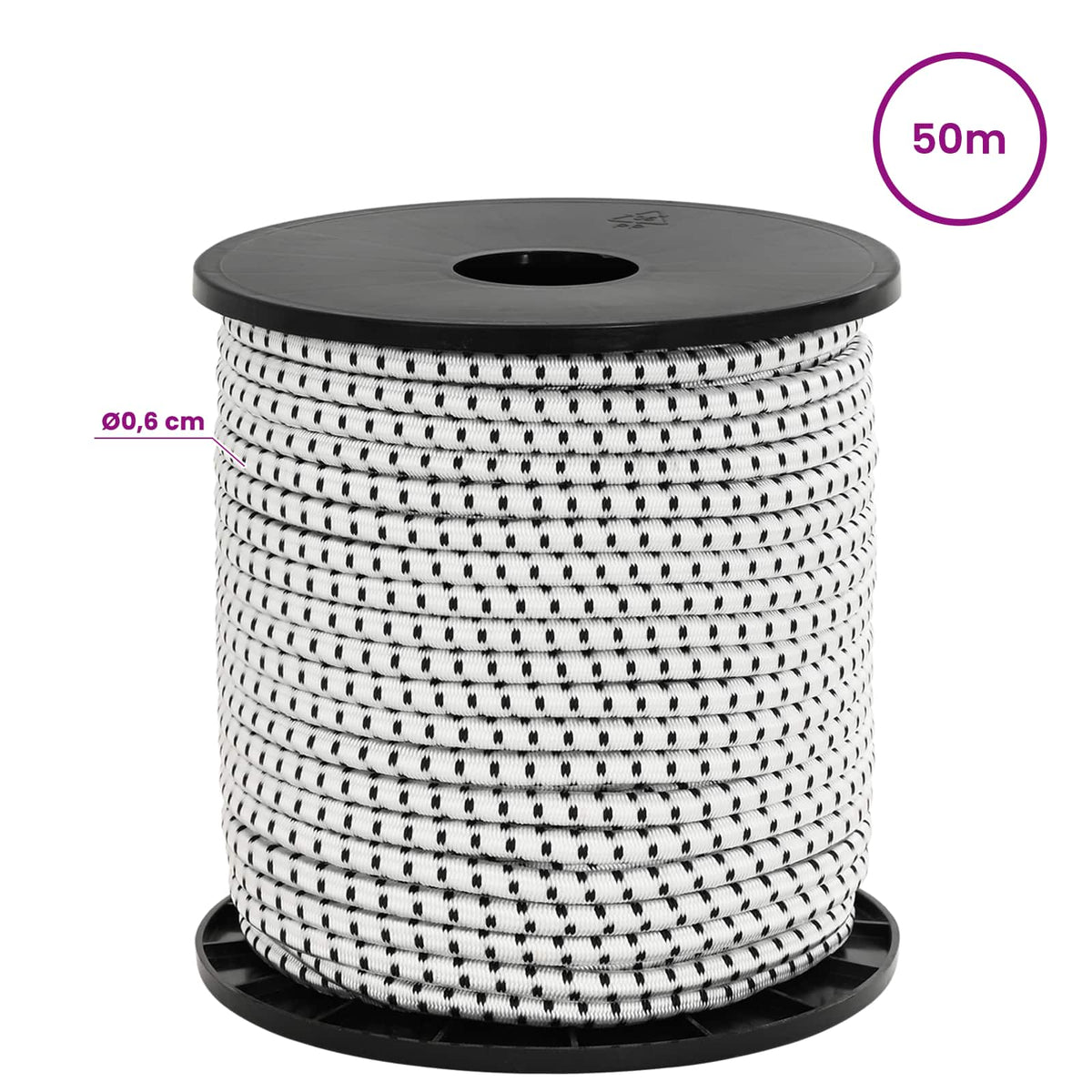 Bungee Cords 6 mm Black and White PP and Rubber