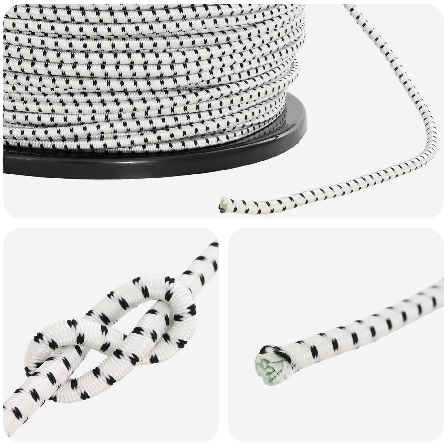 Bungee Cords 6 mm Black and White PP and Rubber