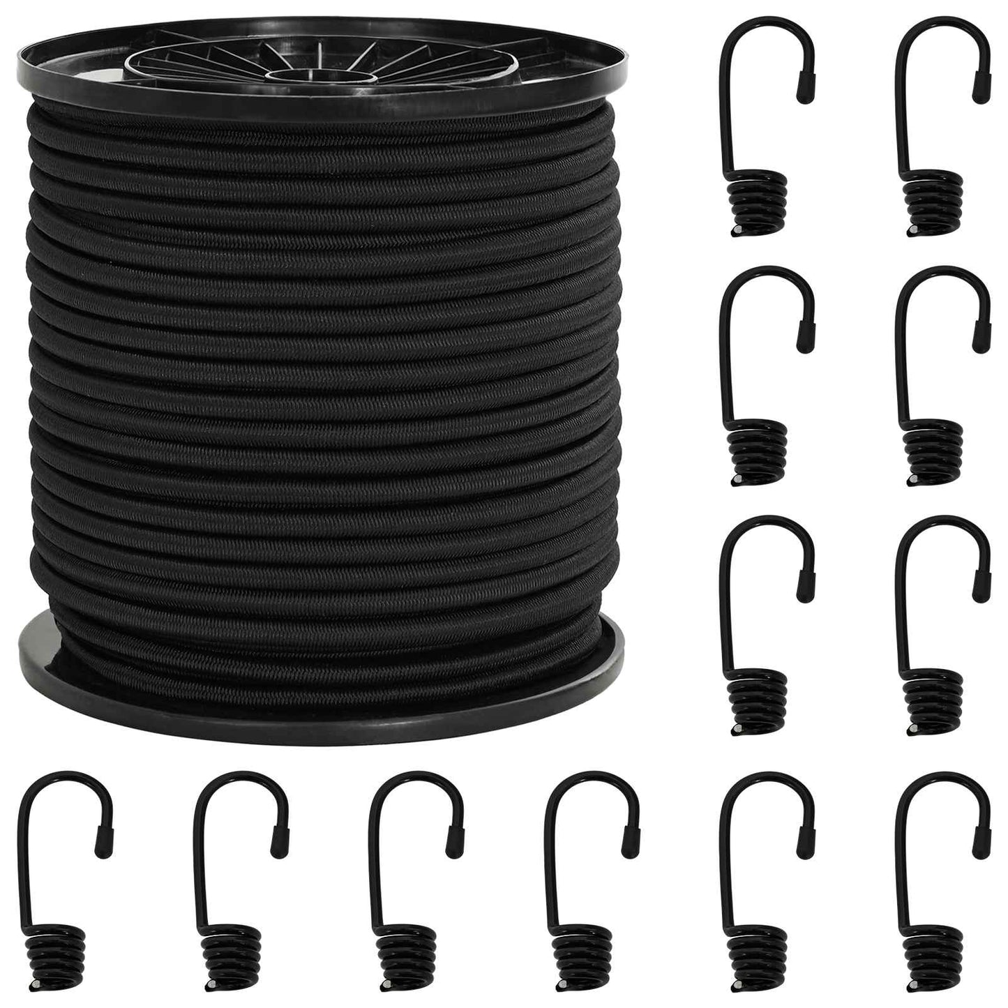 Bungee Cords with Hooks 6 mm Black PP and Rubber