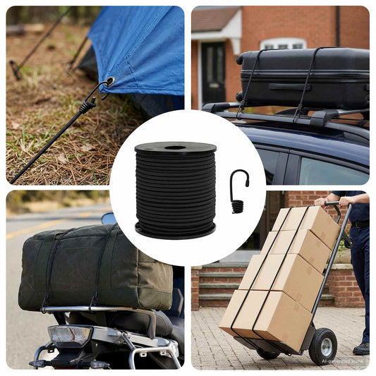 Bungee Cords with Hooks 6 mm Black PP and Rubber