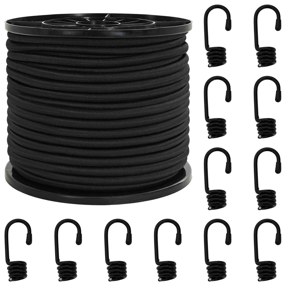 Bungee Cords with Hooks 8 mm Black PP and Rubber