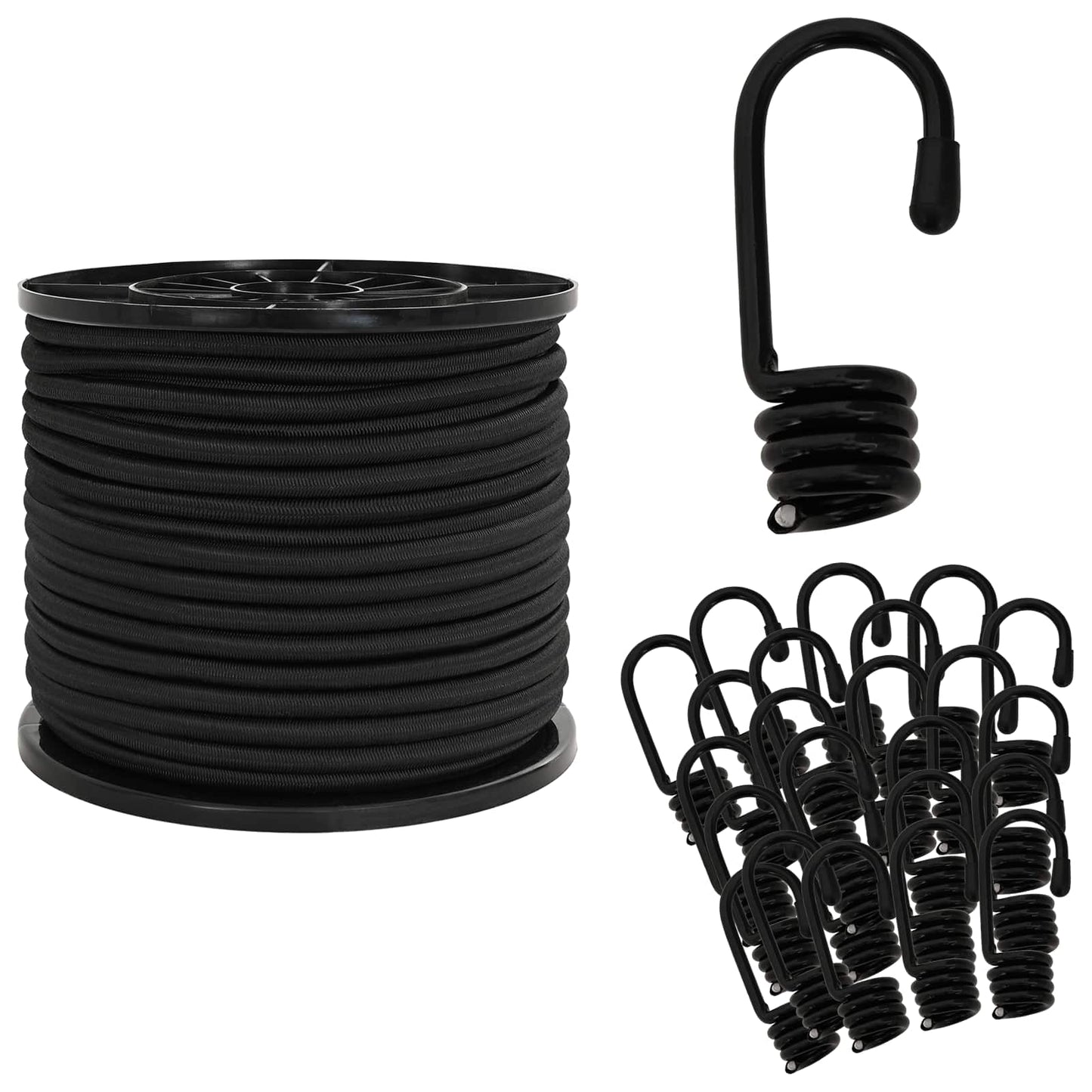 Bungee Cords with Hooks 8 mm Black PP and Rubber