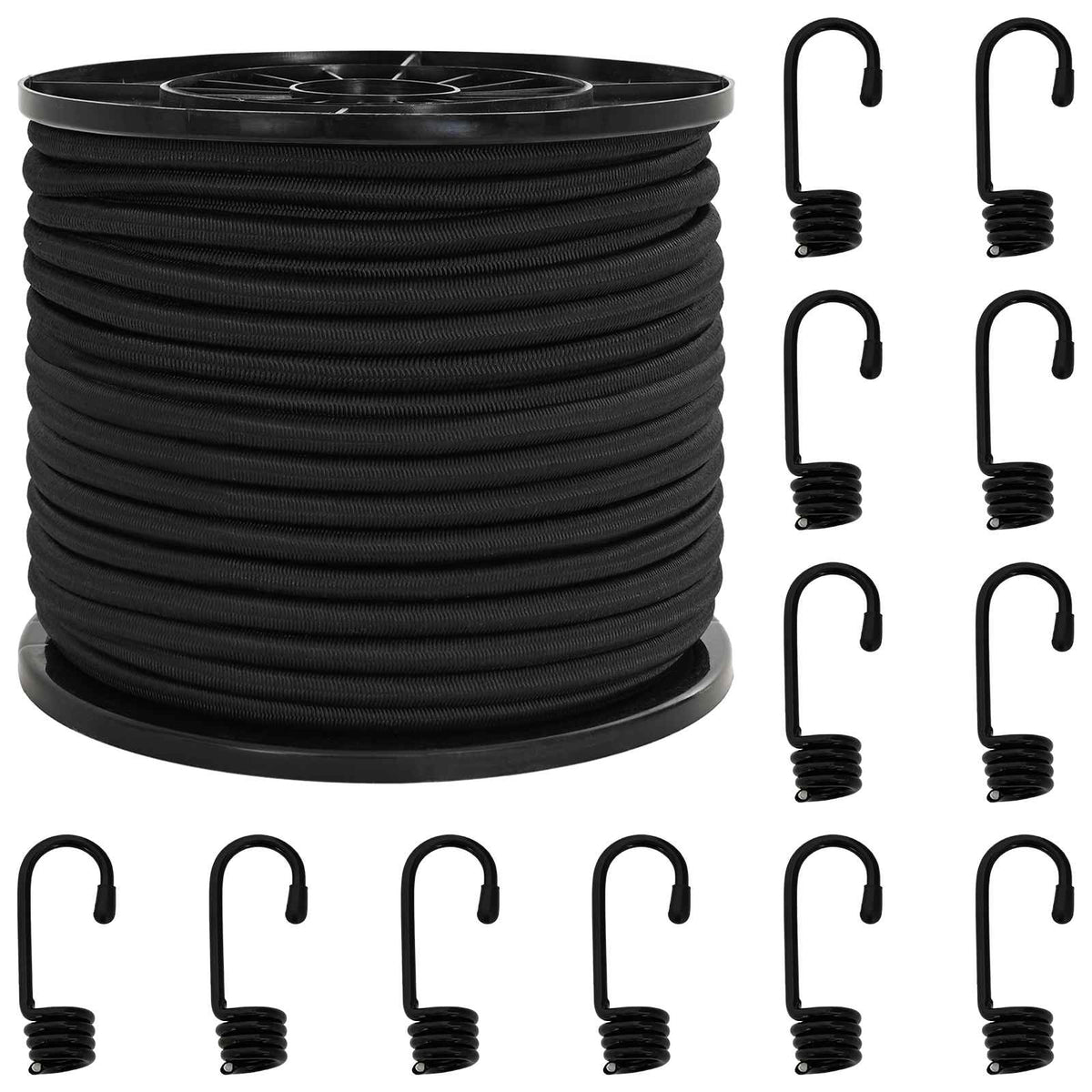 Bungee Cords with Hooks 10 mm Black PP and Rubber