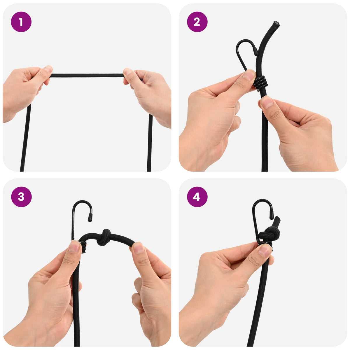 Bungee Cords with Hooks 10 mm Black PP and Rubber