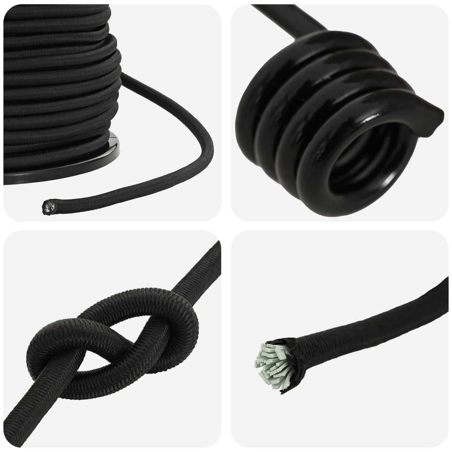 Bungee Cords with Hooks 10 mm Black PP and Rubber