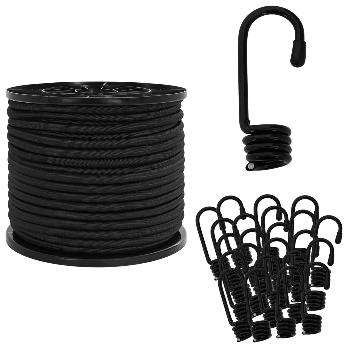 Bungee Cords with Hooks 10 mm Black PP and Rubber