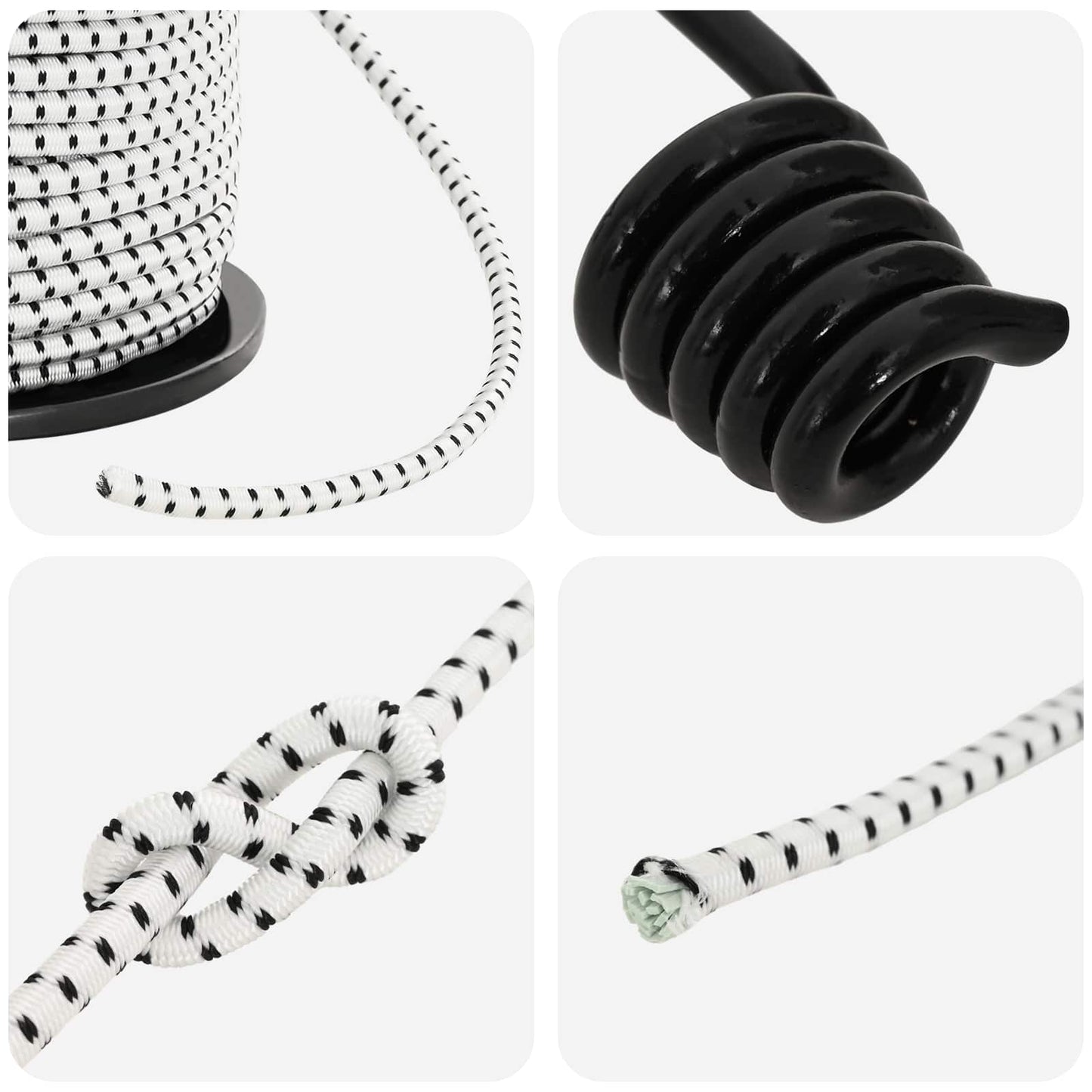 Bungee Cords with Hooks 4 mm Black and White PP and Rubber