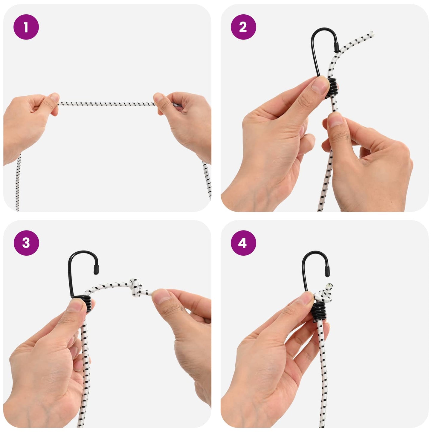 Bungee Cords with Hooks 6 mm Black and White PP and Rubber