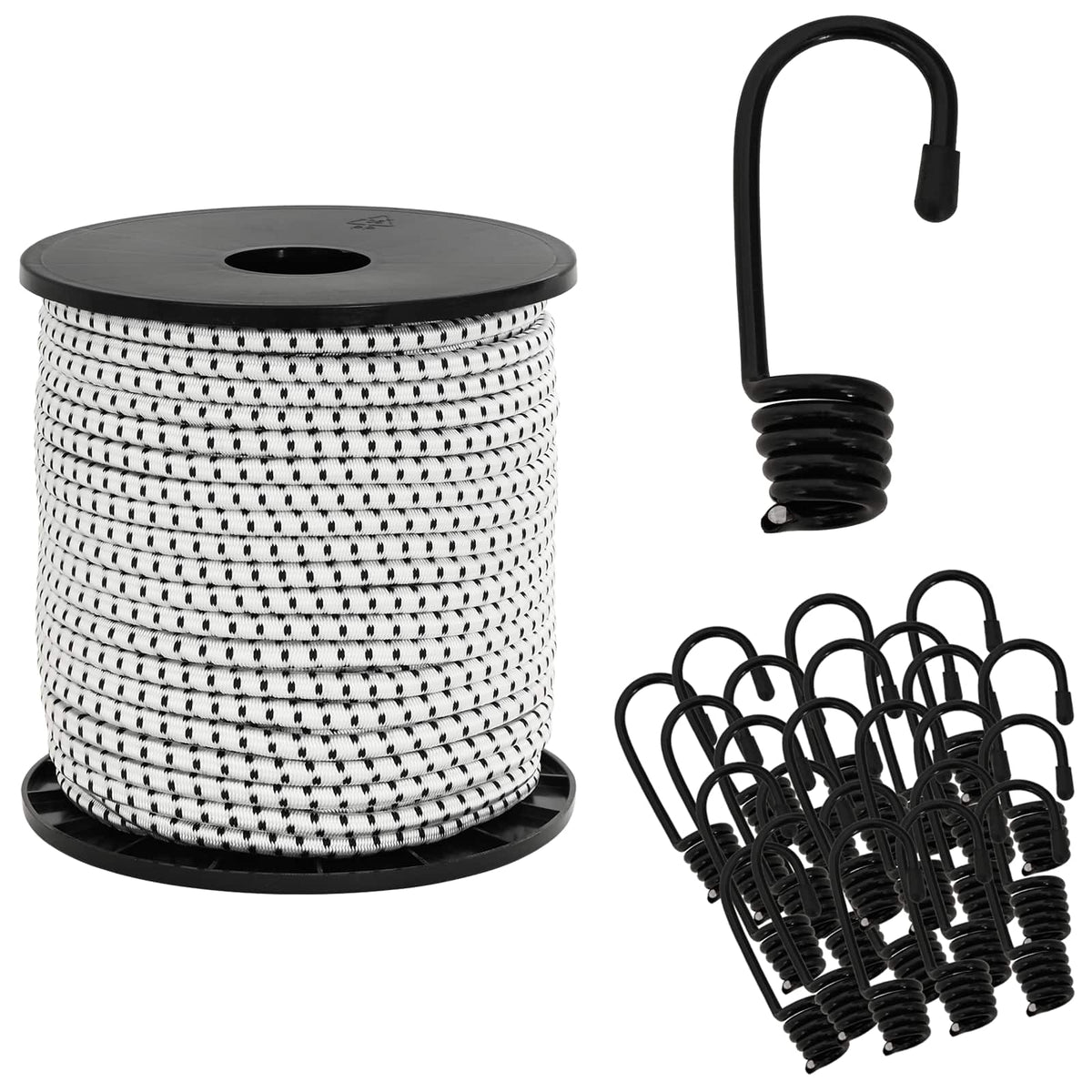 Bungee Cords with Hooks 6 mm Black and White PP and Rubber