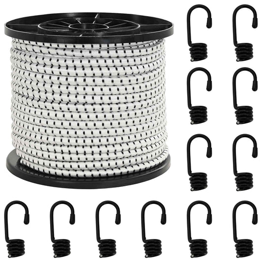 Bungee Cords with Hooks 8 mm Black and White PP and Rubber