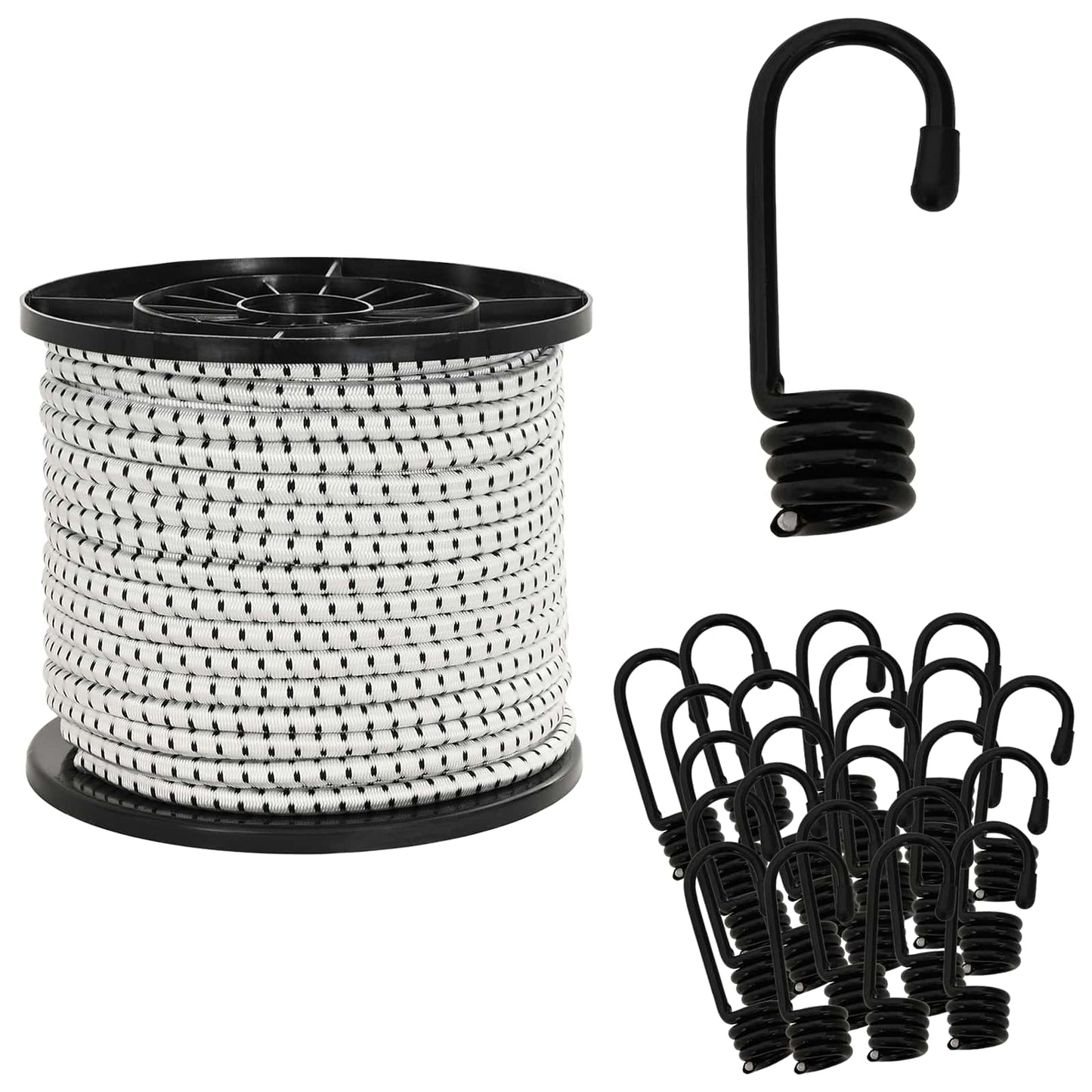 Bungee Cords with Hooks 10 mm 50 m Black and White