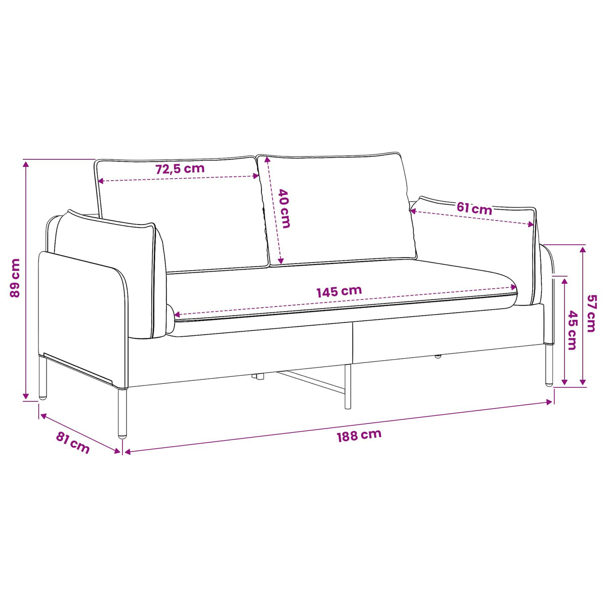 2-Seater Sofa Shiny Brown 188 x 81 x 89 cm Faux Leather