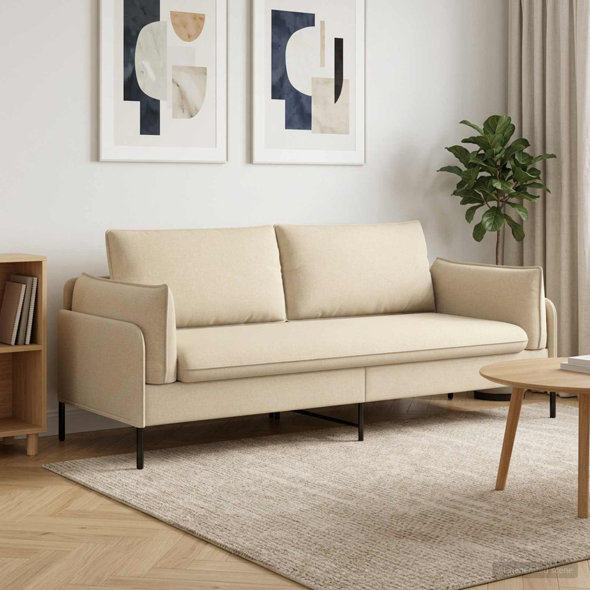 3-Seater Sofa Cream 222 x 81 x 89 cm Fabric