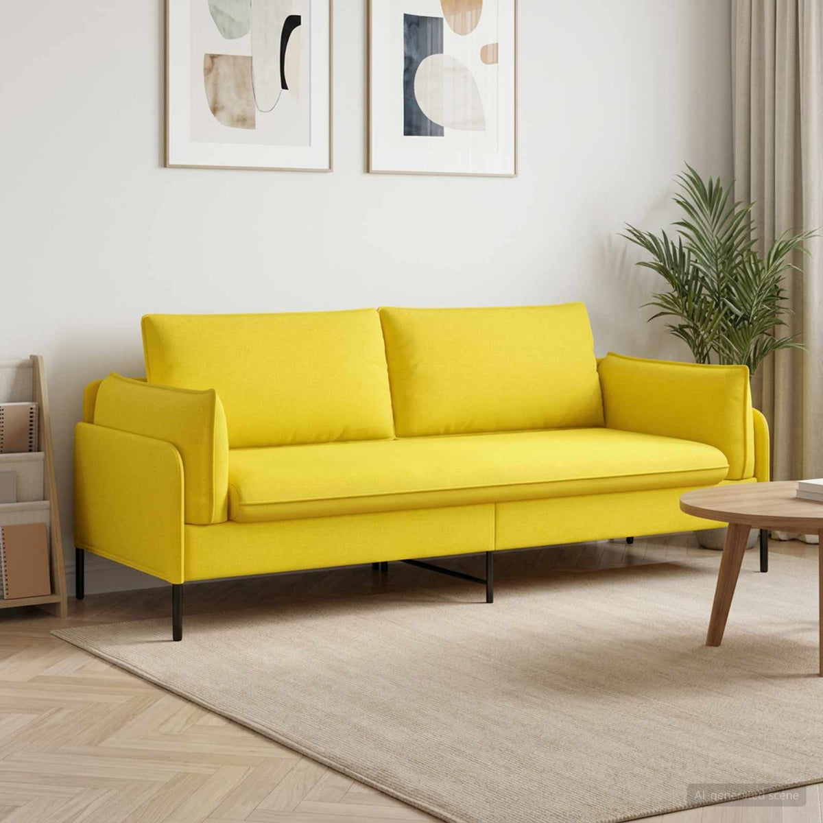 3-Seater Sofa Light Yellow 222 x 81 x 89 cm Fabric