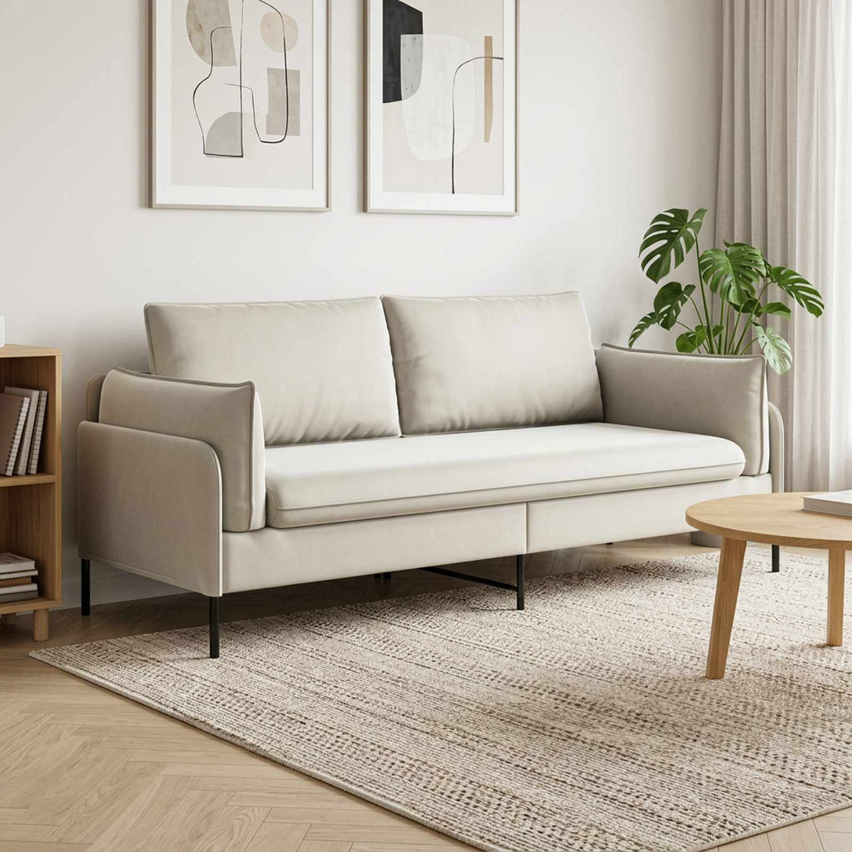 3-Seater Sofa Cream 222 x 81 x 89 cm Velvet
