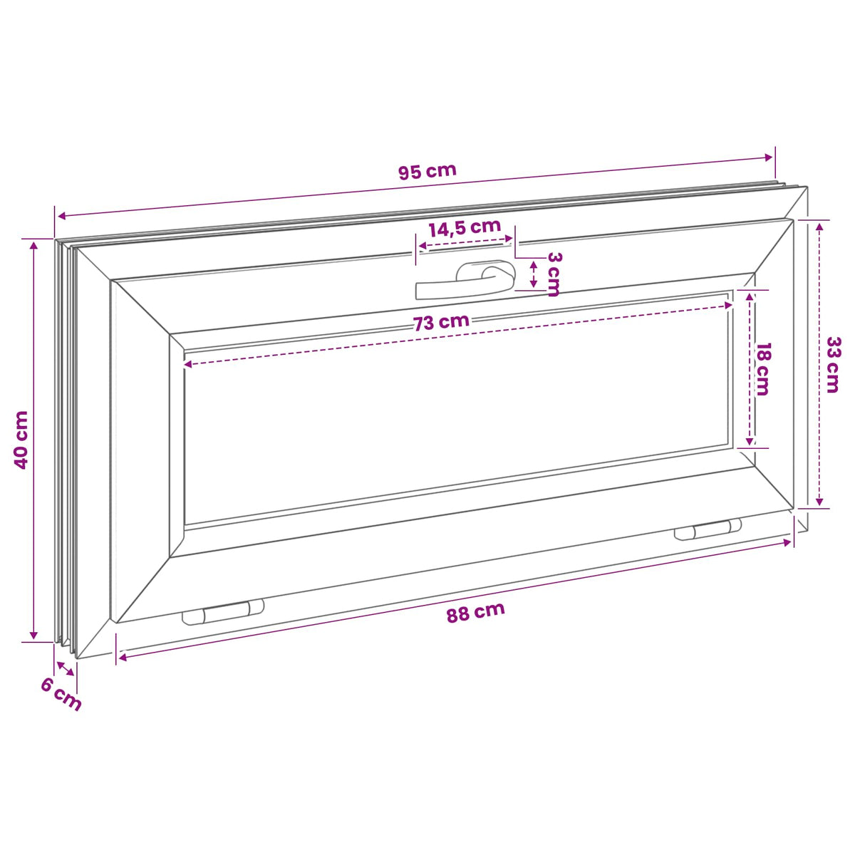 Basement Window Internal Colour White RISOR 95 x 40 cm