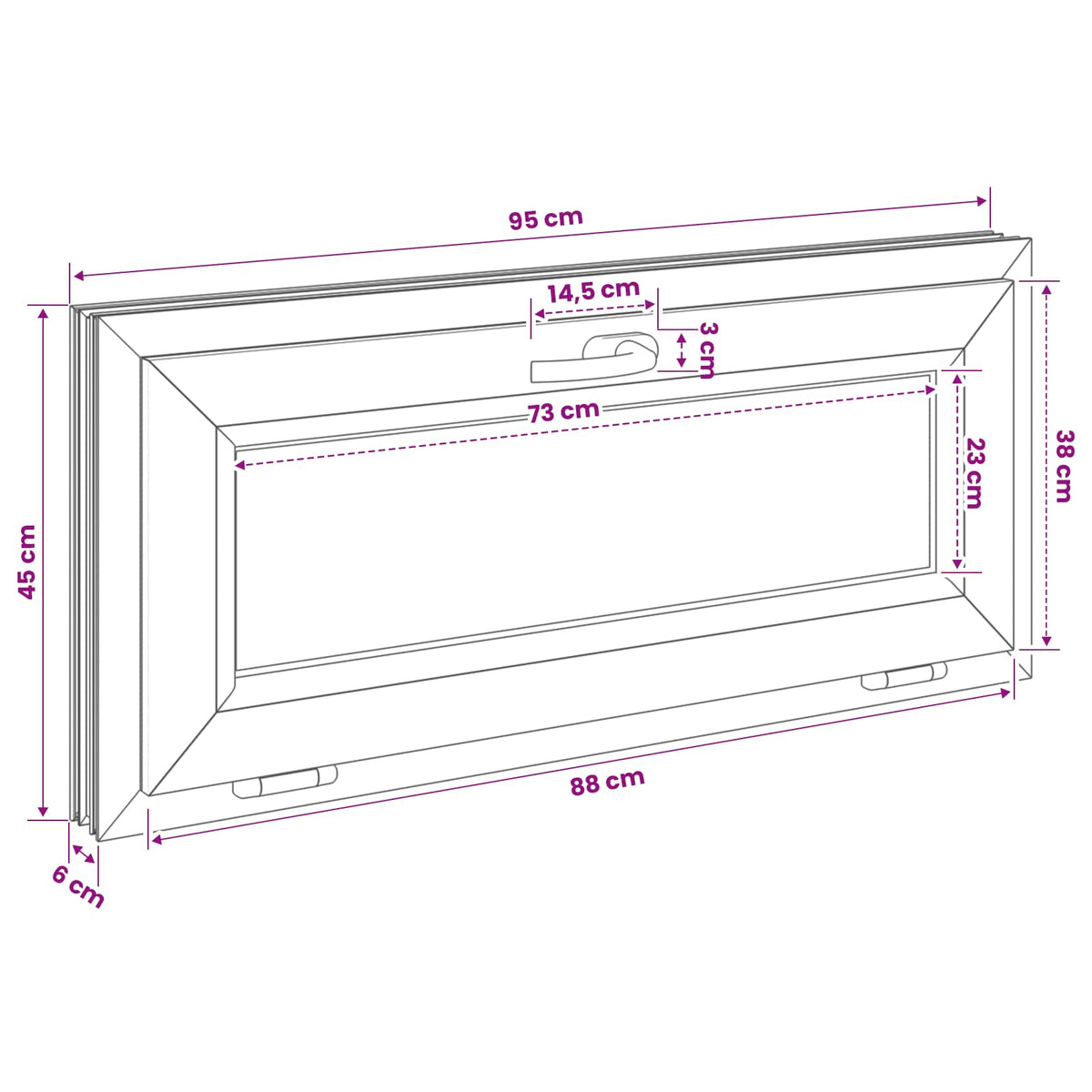 Basement Window Internal Colour White RISOR 95 x 45 cm