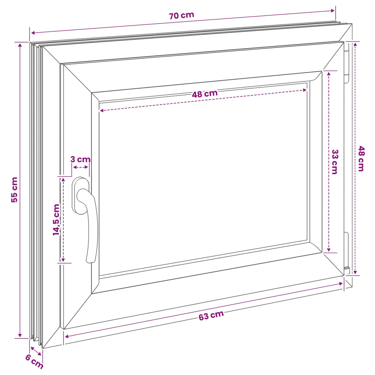 Basement Window Internal Colour White RISOR 70 x 55 cm