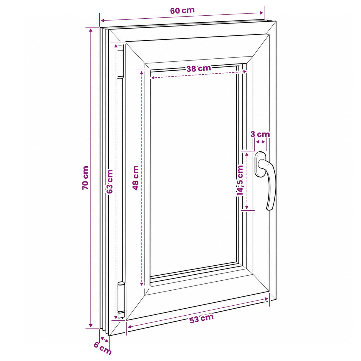 Basement Window Internal Colour White RISOR 60 x 70 cm