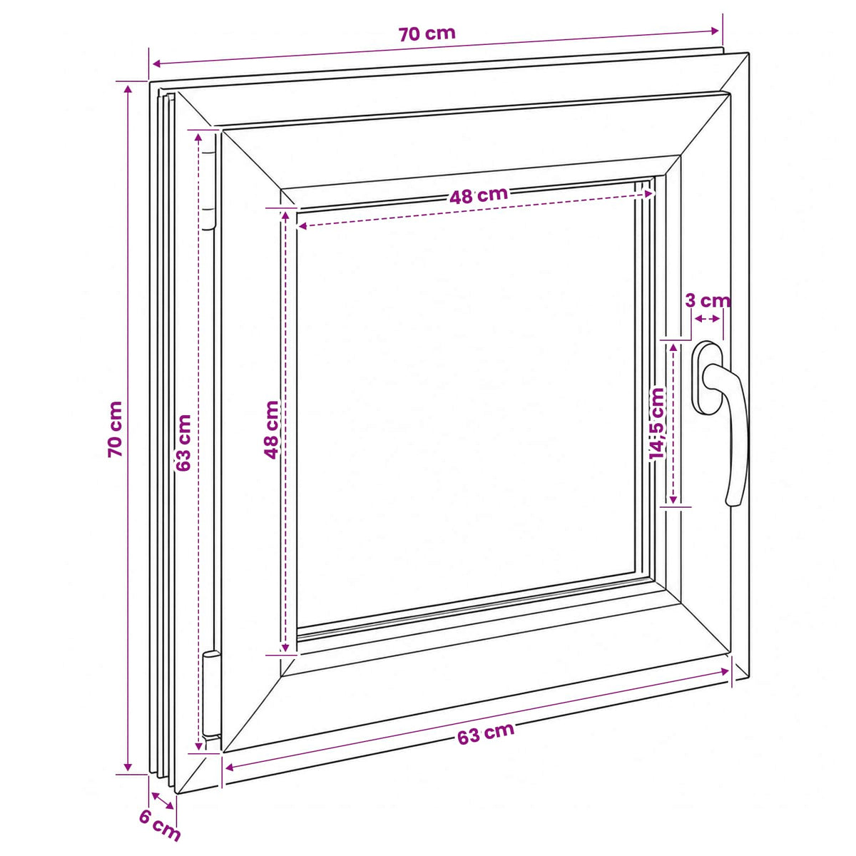 Basement Window Internal Colour White RISOR 70 x 70 cm