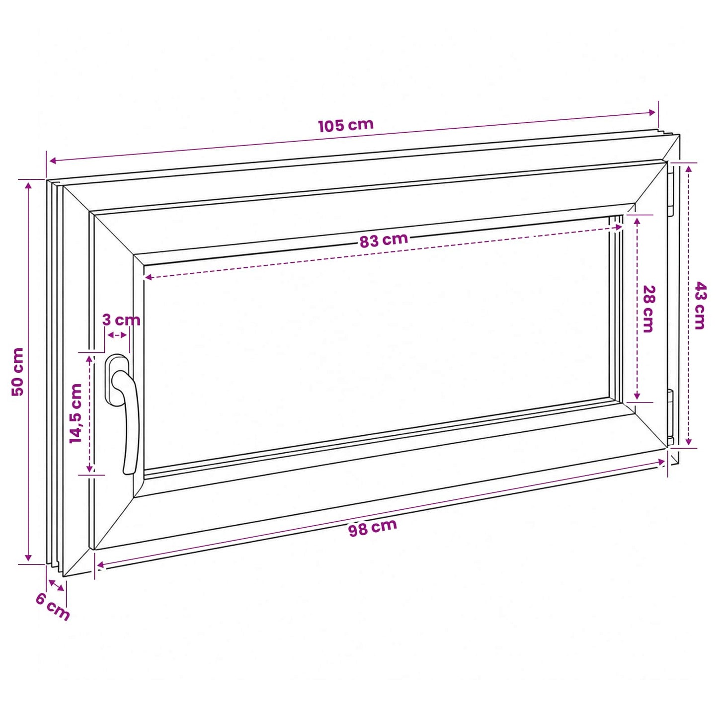 Basement Window Internal Colour White RISOR 105 x 50 cm
