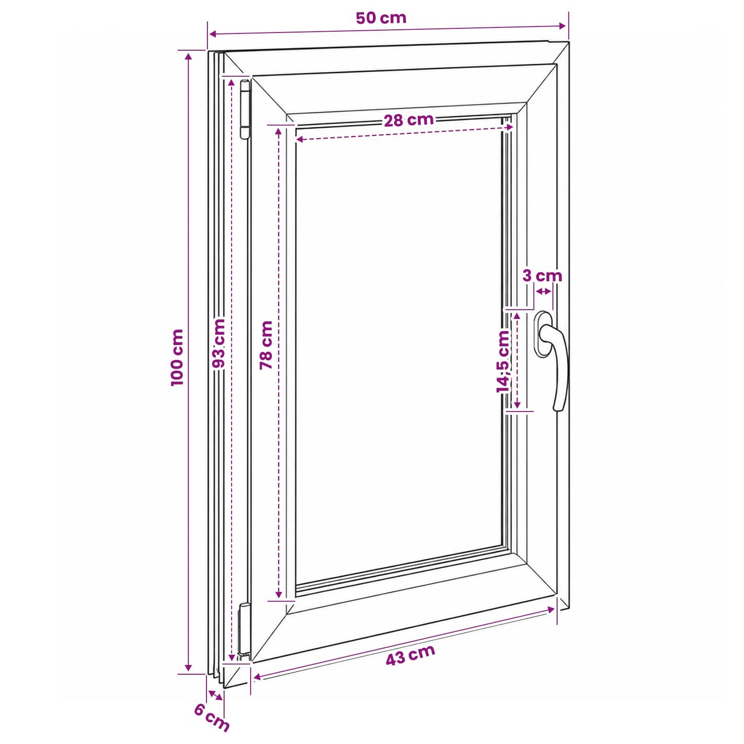 Basement Window Internal Colour White RISOR 50 x 100 cm